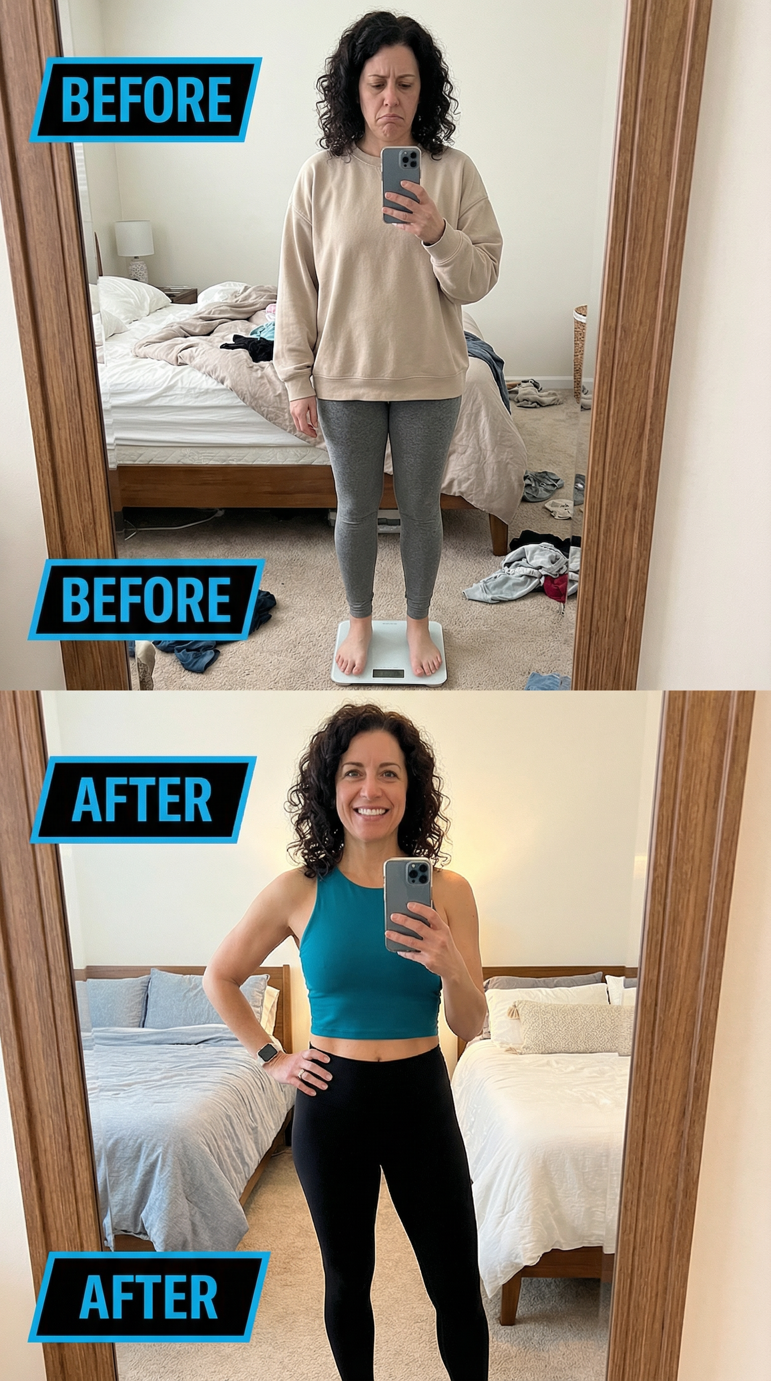 Before and after transformation — woman over 40