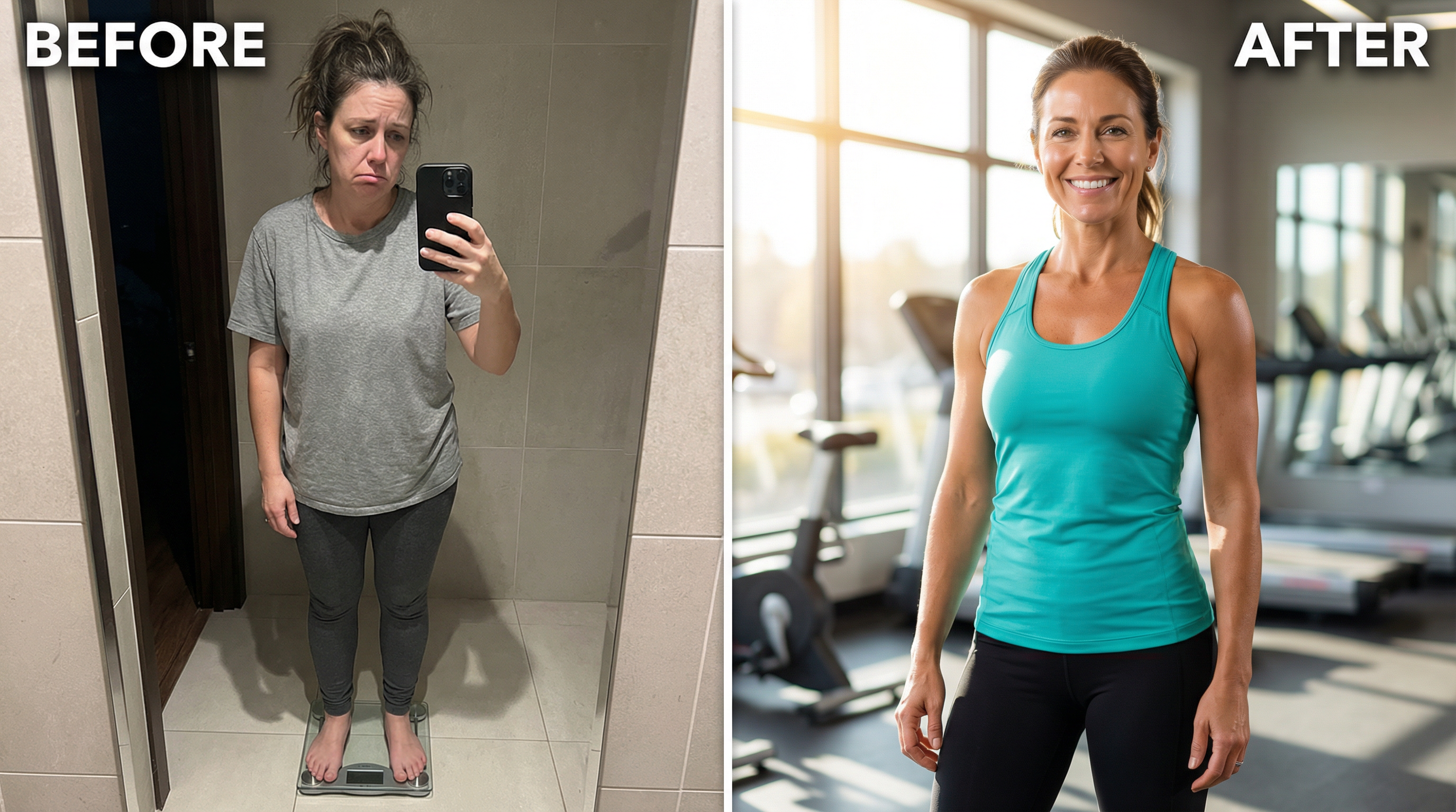 Before and after transformation — woman over 40